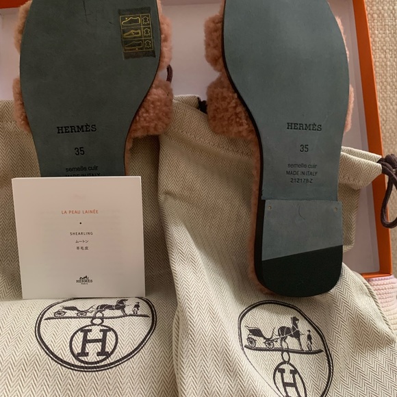 Hermes Oran Rose Aube shearling Sandals - Picture 5 of 6